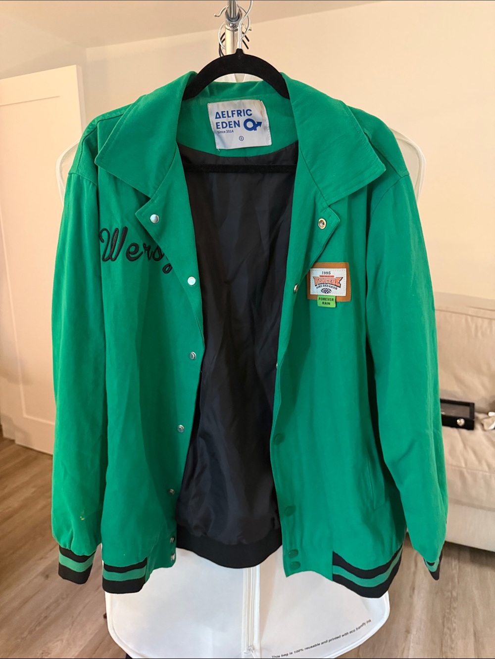 Aelfric Eden Green Bomber Jacket with Black Trim